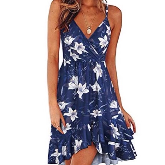 ULTRANICE Womens Summer Floral Wrap V Neck Sundress Adjustable Spaghetti  Size M - Picture 7 of 7